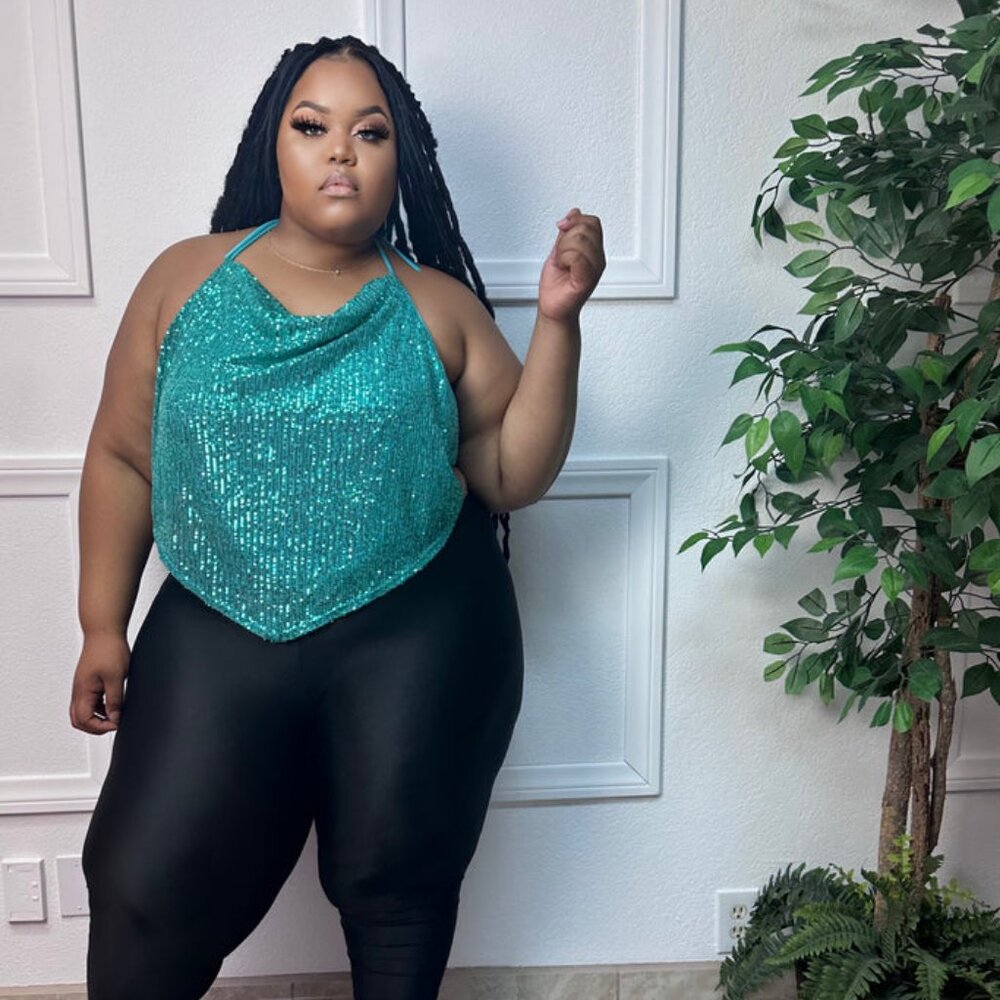 Teal Judy Sequins Plus Size Top